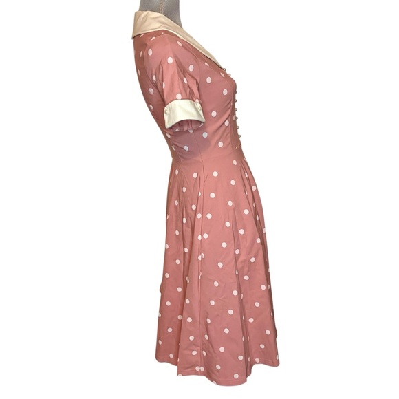 NWT GownTown Pink Polka Dot Vintage Style Fit & Flare Dress Small - Picture 3 of 11